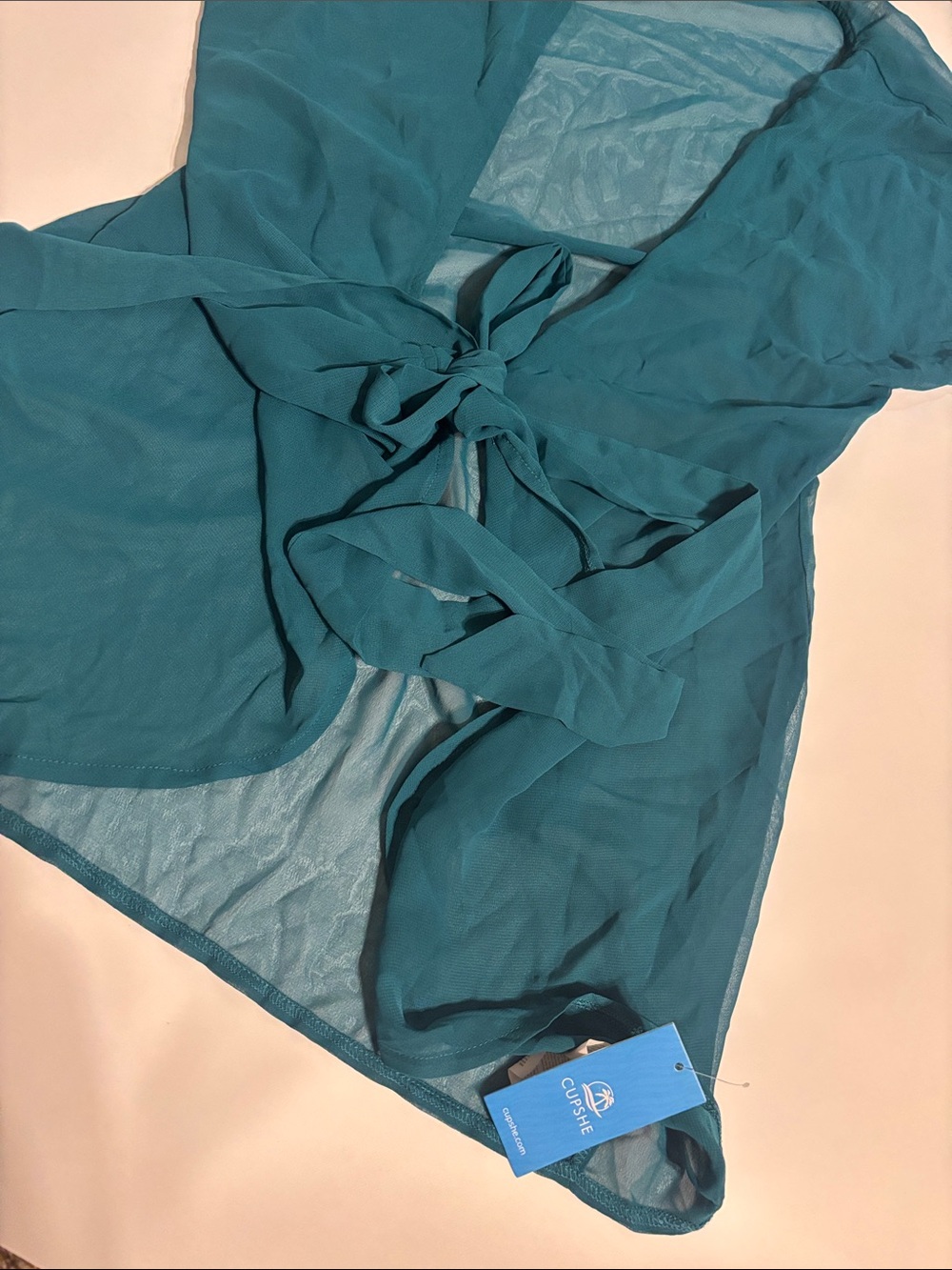 Cupshe Teal Sheer Tie-Front Swim Coverup